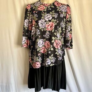 Classic Apparel 1990s Black Floral Dress